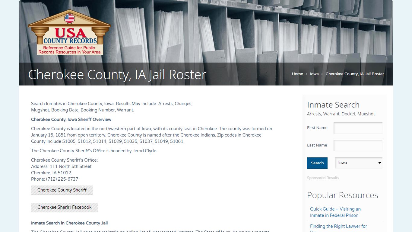 Cherokee County, IA Jail Roster | Name Search